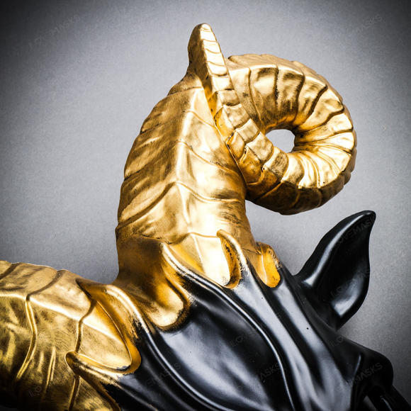 Krampus Ram Demon with Horns Devil Halloween Mask - Black  Gold - Picture 4 of 5